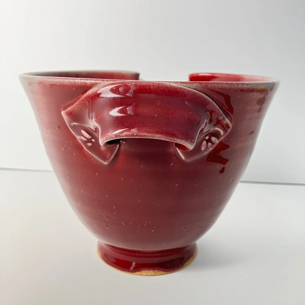 Handmade Pottery Batter Bowl 8in Red Stoneware Pour Spout Handle